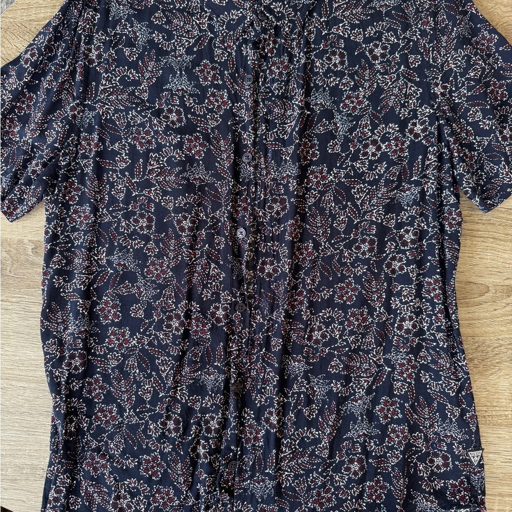 Guess Blue and White Casual Button Down Shirt